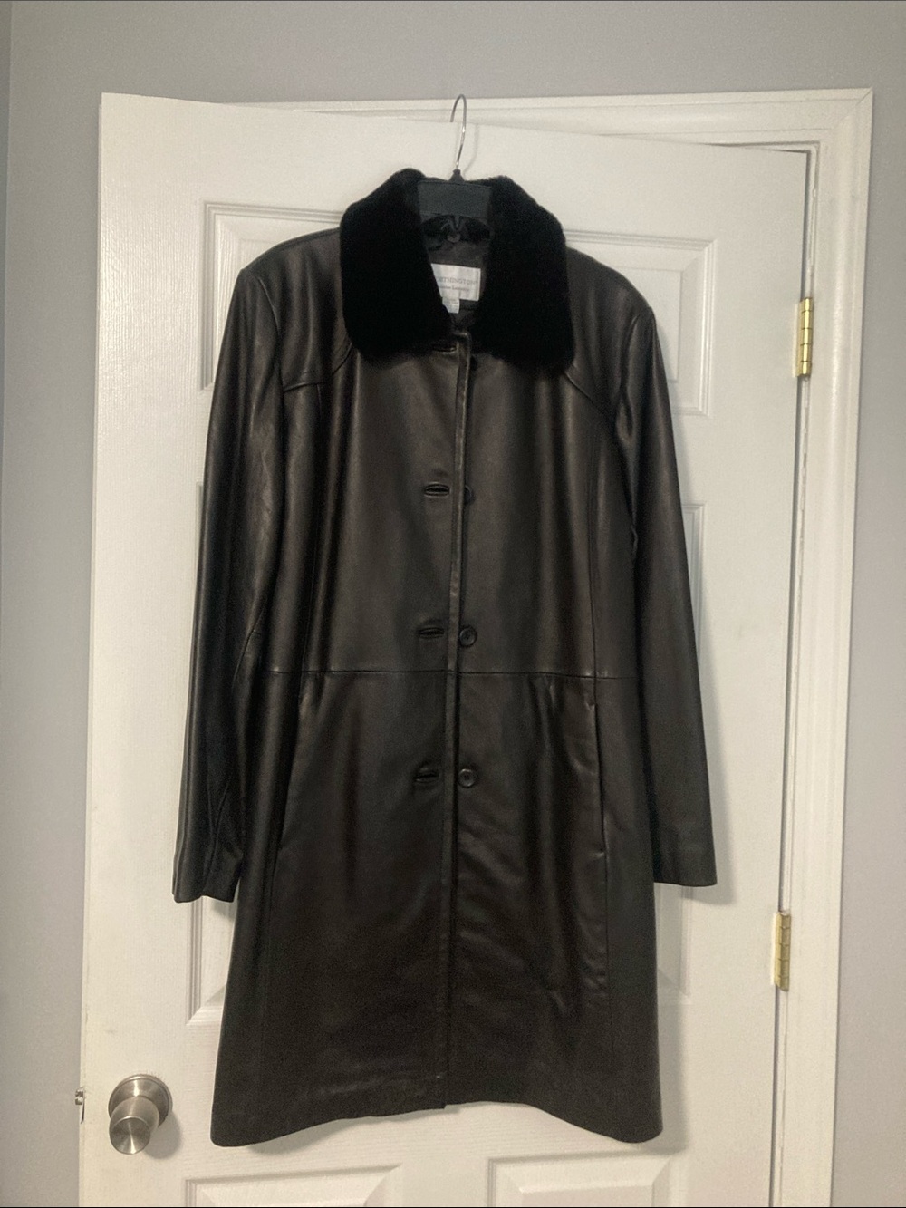 Worthington Black Leather Coat with Faux Fur Collar